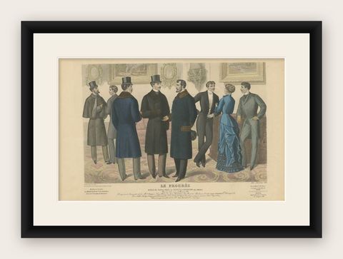 Hand-Colored Antique Fashion Print, Published in December, 1881, shown framed