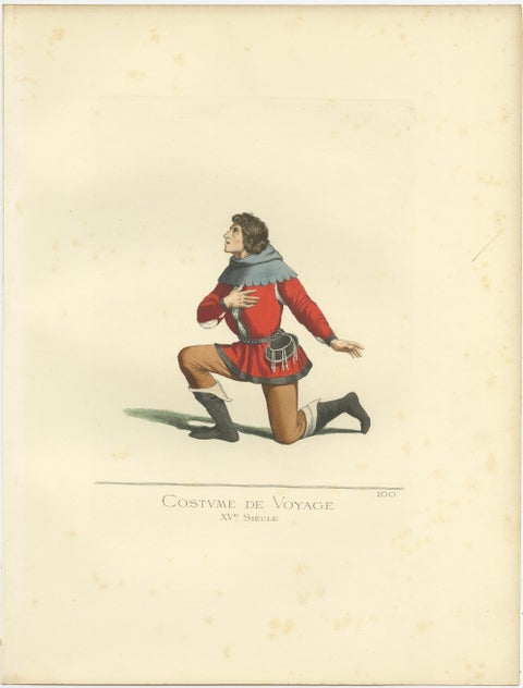 Antique Print of a Travel Costume, 15th Century, by Bonnard, 1860, view 4