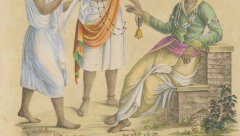 Indian Merchants & Noblemen, Brodtmann Hand-Colored Lithograph, 1816, close-up 4