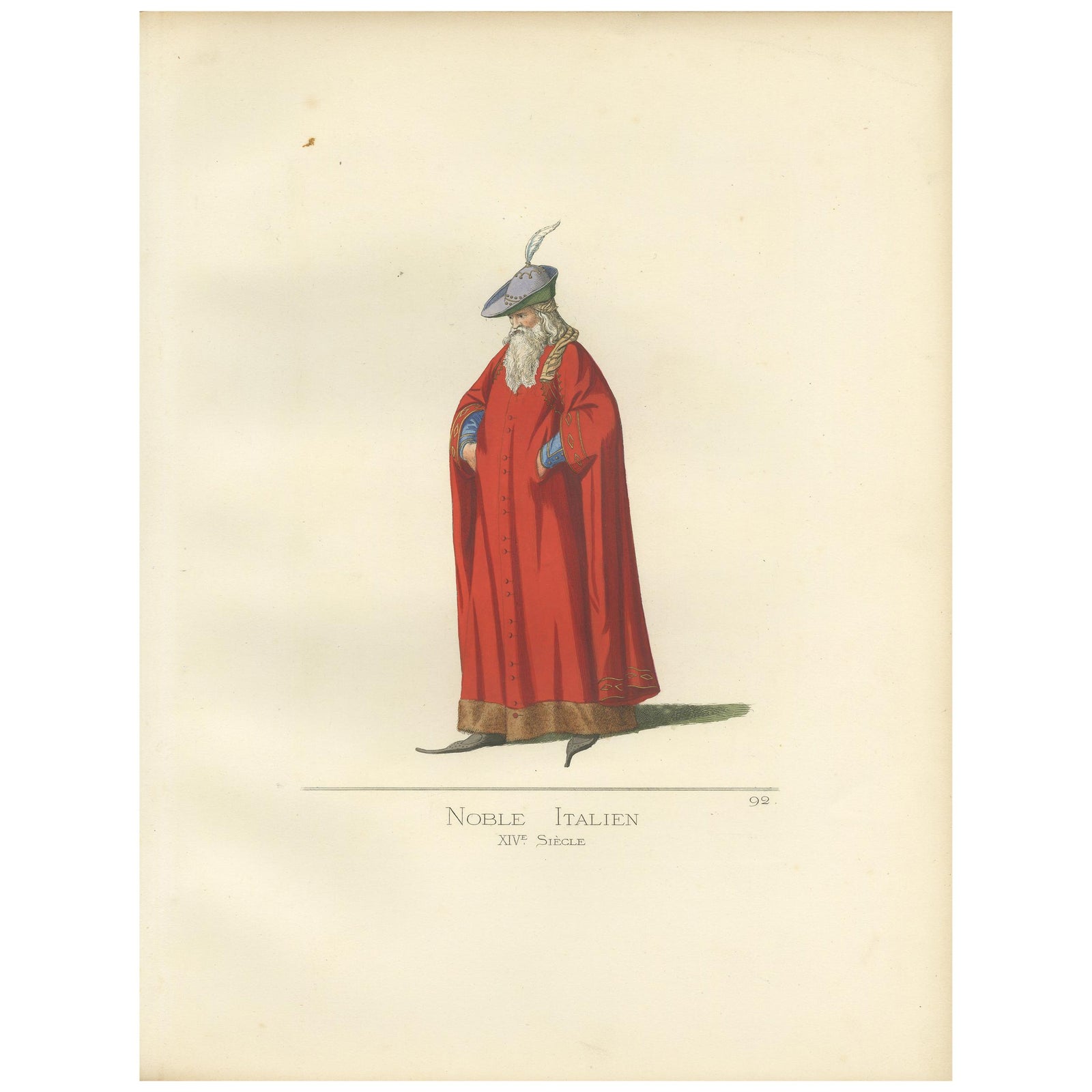 Antique Print of an Italian Nobleman, 14th Century, by Bonnard, 1860