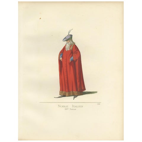 Antique Print of an Italian Nobleman, 14th Century, by Bonnard, 1860