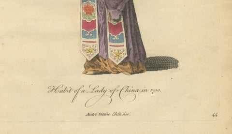 Lady of China in Court Attire, Antique Print, Jefferys, 1749, close-up 4