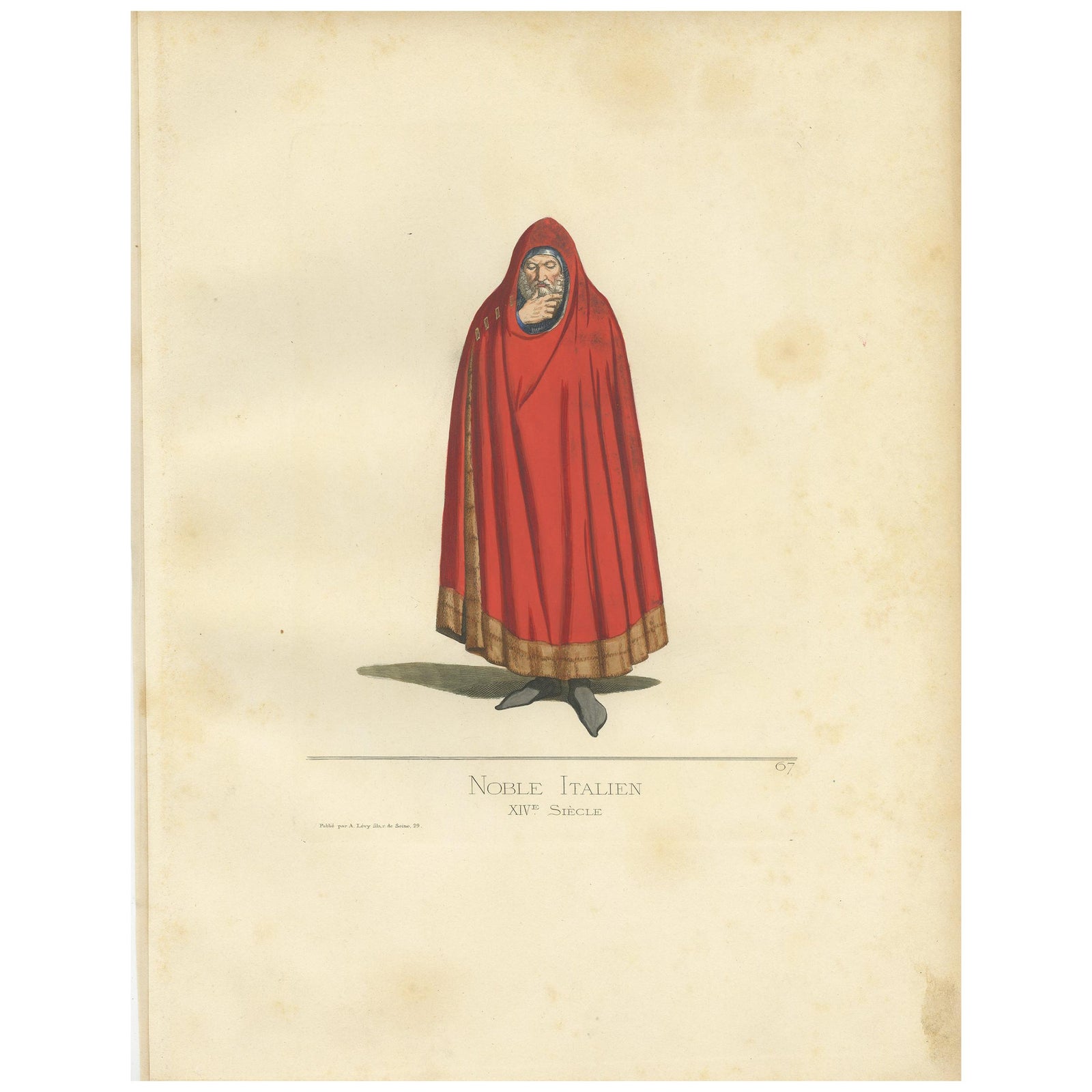 Antique Print of an Italian Nobleman, 14th Century, by Bonnard, 1860