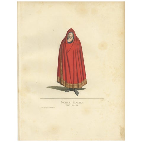 Antique Print of an Italian Nobleman, 14th Century, by Bonnard, 1860