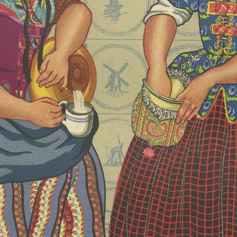 Early 19th c. Brabant Milkmaid & Townswoman in Folk Dress, Published in 1932, close-up 6