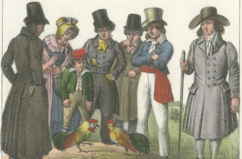 An English Cockfight, a Quaker and Country People of Scotland and Wales, 1842, close-up 1