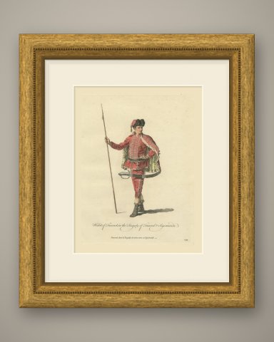 Tancred in Tancred and Sigismunda, Georgian Stage Costume, Jefferys, 1757, shown framed