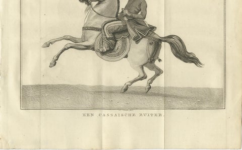 Mounted Warrior of the Kassai Region, Antique Costume Print, circa 1800, close-up 2