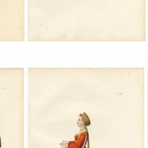 Medieval Courtly Costumes and Figures, Complete Set of 10 Hand-Colored, 1845, close-up 2