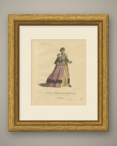 Lady of Quality of Alsace Holding a Rose, Costume of 1577, Jefferys 1757, shown framed