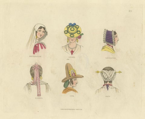Traditional Headdresses from Italy and France: Florence, Ostia, Castà, 1823, close-up 6