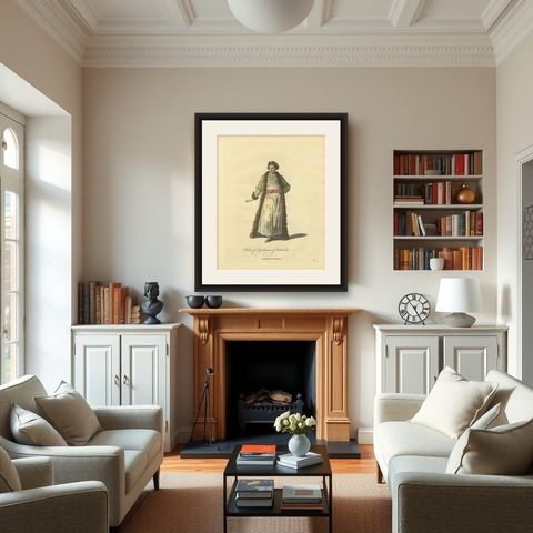 Antique Costume Print of a Gentleman of Wallachia, Engraving Jefferys, 1749, shown framed in a room