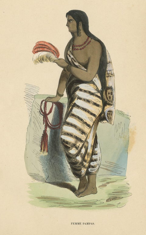 Antique Costume Print of a Pampas Woman by Wahlen, 1843, view 3