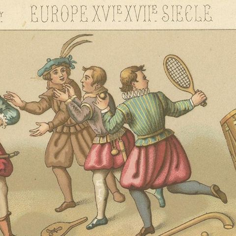 Pl. 82 Antique Print of European XVIth-XVII Century Costumes by Racinet, close-up 1