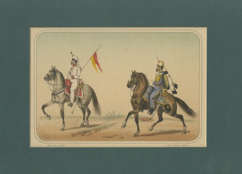 Spanish Cavalry Lancer and Hussar, Lithograph by Villegas, Madrid, 1861, view 2