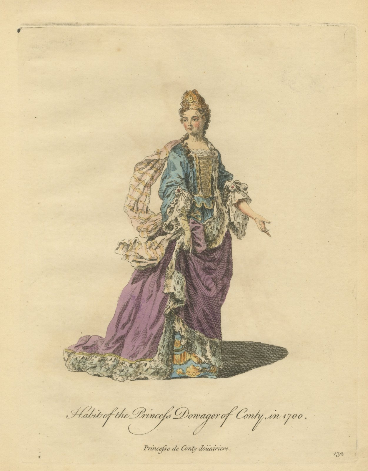 Princess Dowager of Conti in 1700 in an Ermine Lined Robe, Jefferys, 1757