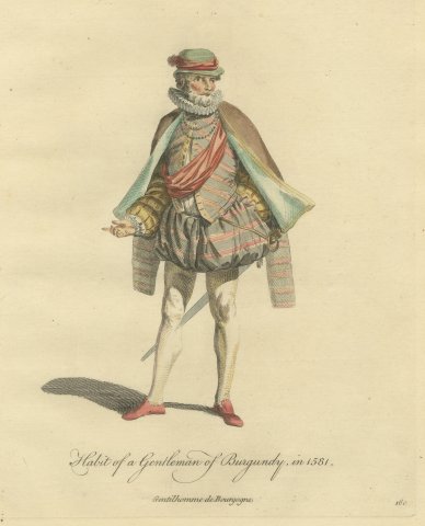 Gentleman of Burgundy in Striped Doublet and Lined Cloak, Costume of 1581, 1757