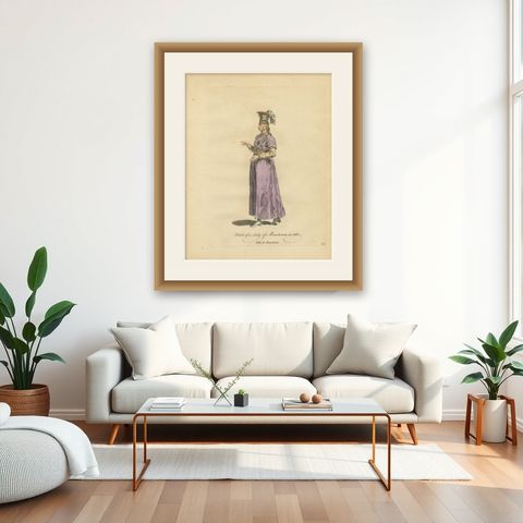 Antique Costume Print Lady of Macedonia Traditional Dress Jefferys, 1749, shown framed in a room