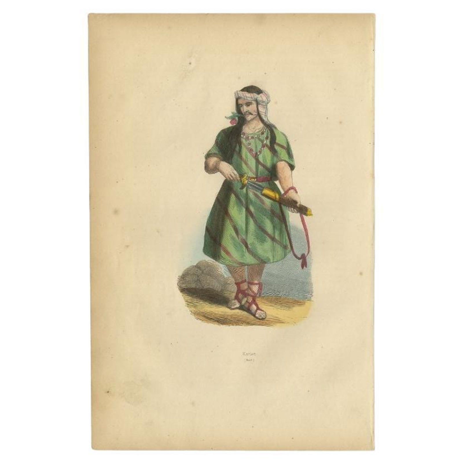 Antique Print of a Carian, an ancient inhabitant of Caria in Southwest Anatolia