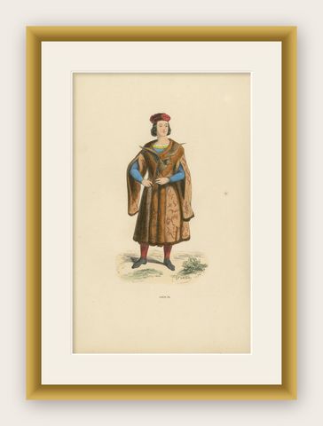 Louis IX: A Portrayal of French Royalty in Medieval Attire, Published in 1847, shown framed