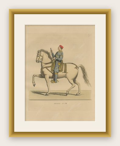 Military Costume of Jordan Orsini, Roman Nobleman on Horseback, Published 1845, shown framed