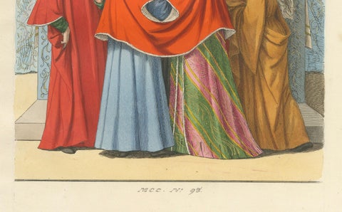 14th Century Italian Wedding, Clergy and Nobility in Antique Print, 1845, close-up 2