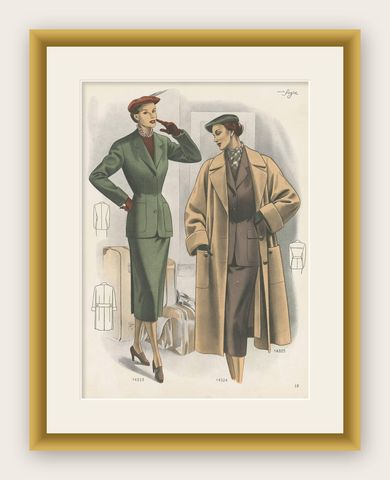 Vintage Fashion Print 'Pl. 14323' Published in Ladies Styles, 1952, shown framed