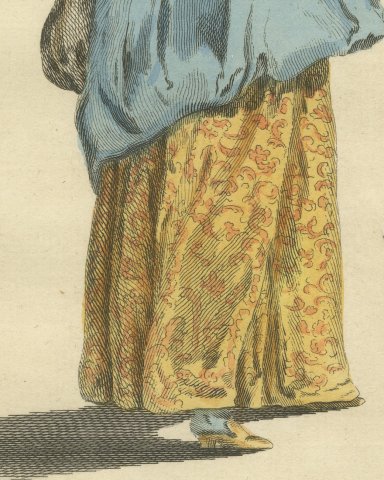 Gentlewoman of Brabant in 1640, Hand Colored Jefferys Costume Plate, 1757, close-up 3
