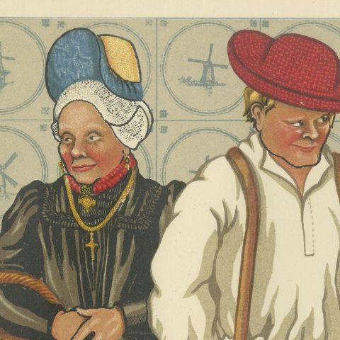 Traditional Market Day Costumes and Cheese Porters of West Friesland, c.1930, close-up 6