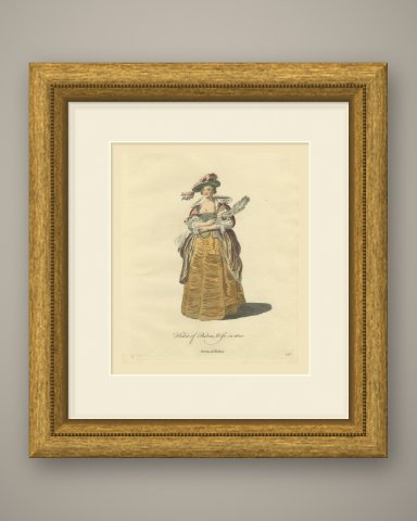 Wife of Rubens in 1620 with a Feather Fan, Jefferys Costume Plate, 1757, shown framed