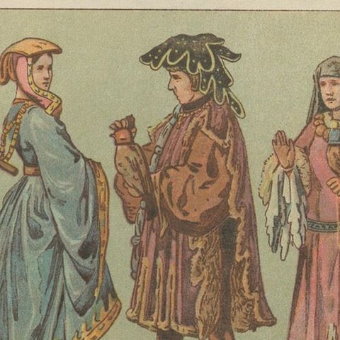 Burgundian Renaissance-Era Costume, 15th Century Antique Print, Published c.1880, close-up 6