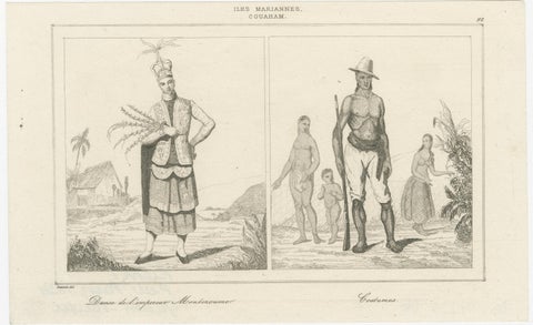 Antique Oceania Engravings, Guam Chamorro Life, Distillery and Costumes, 1836, view 4