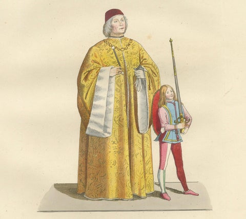 Medieval Fashion Ensemble from Rome & Venice, 14th–15th Century, Published 1845, close-up 2