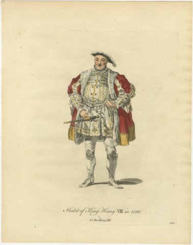 Habit of King Henry VIII in 1520, Hand Colored Jefferys Costume Plate, 1757, view 2