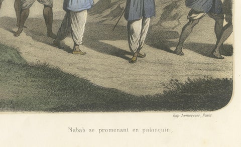 Indian Costumes, Bramin Couple, Bayadères and Nabob in Palanquin, c.1845, close-up 5