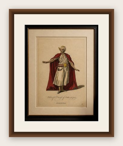 Habit of a Dervish of India, 1700, Hand-Colored Costume Engraving, shown framed