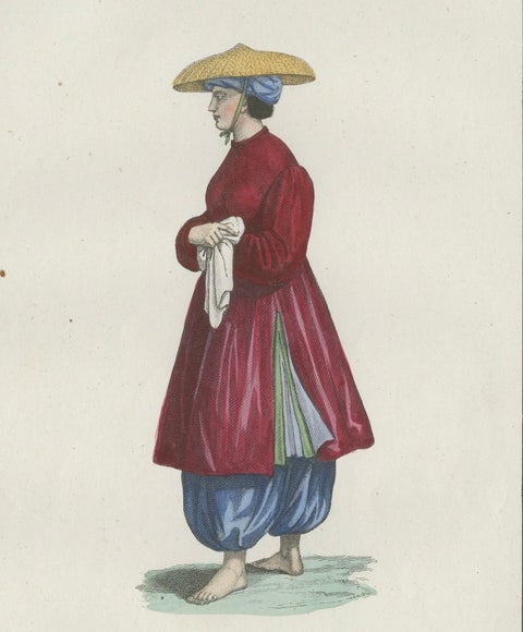 Cochinchina Woman Costume Print, Antique Hand-Colored Lithograph, 1854, close-up 4