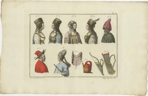 Set of 3 Antique Prints of Turkish Costumes & Utensils in the Middle Ages, 1810, view 3