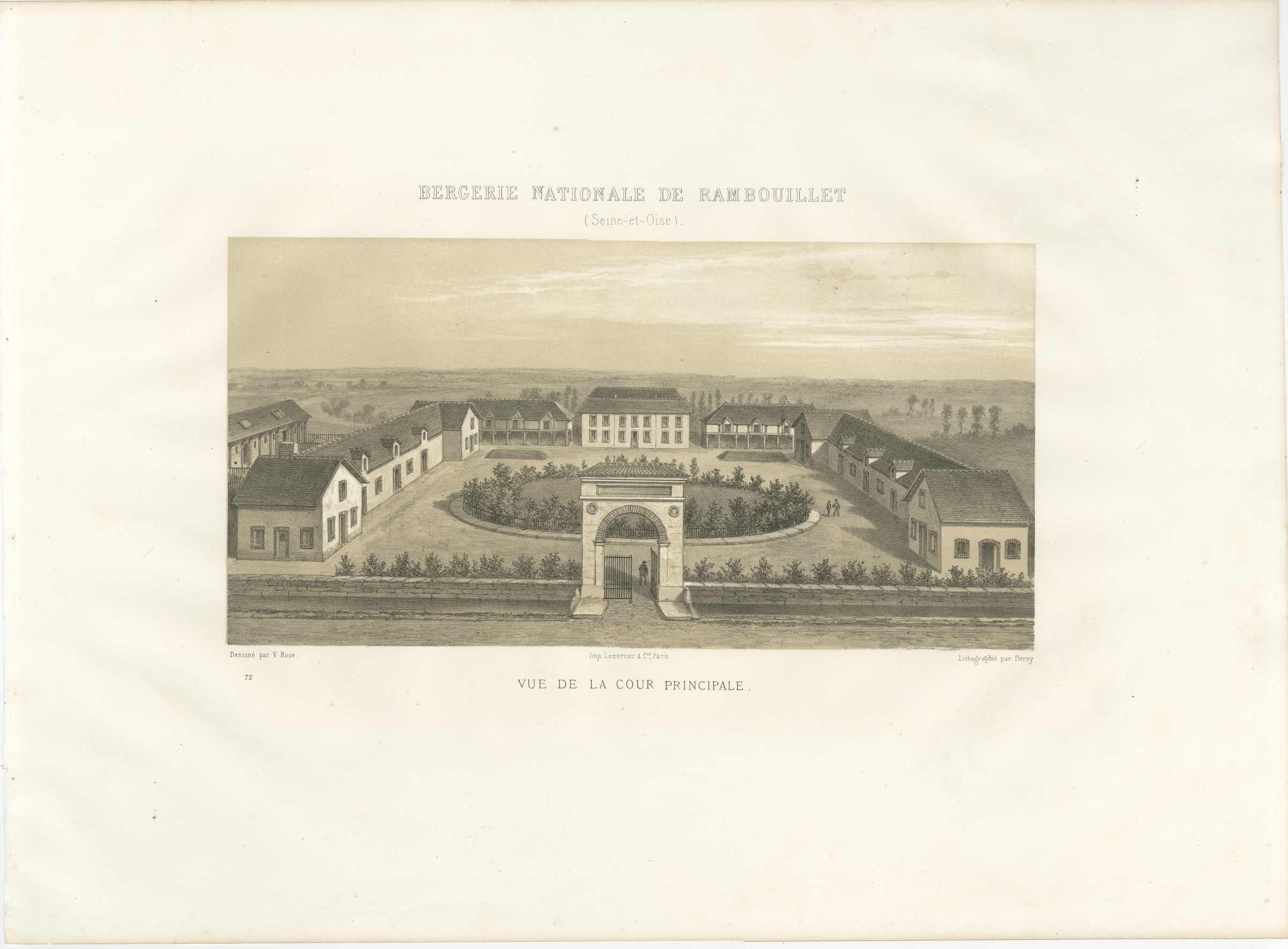 Rambouillet National Sheepfold, Main Court, Antique Print, 1873, view 2