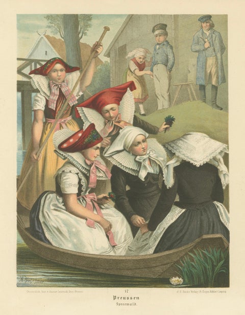 Spreewald Costume Scene, Prussia, Women in Boat, c.1875, close-up 1