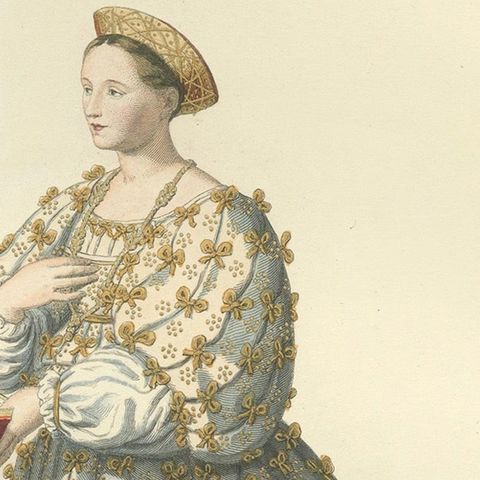 Bianca Maria, Countess of Cellant, 15th Century Italian Costume by Mercuri 1861, close-up 6