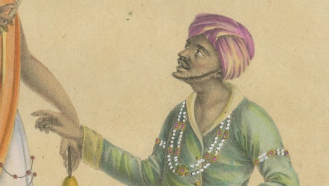 Indian Merchants & Noblemen, Brodtmann Hand-Colored Lithograph, 1816, close-up 3