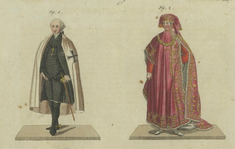 18th-Century Aristocratic and Ceremonial Attire: Handcolored Engraving of 1805, close-up 3