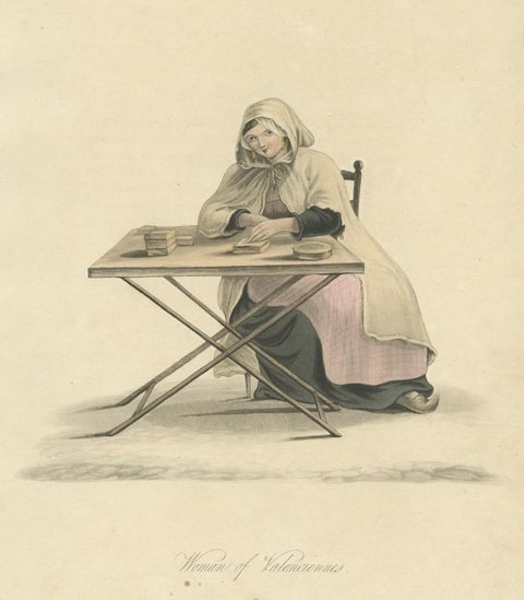 Antique Print of a Fortune Teller Woman of Valenciennes, France, 1817, close-up 1