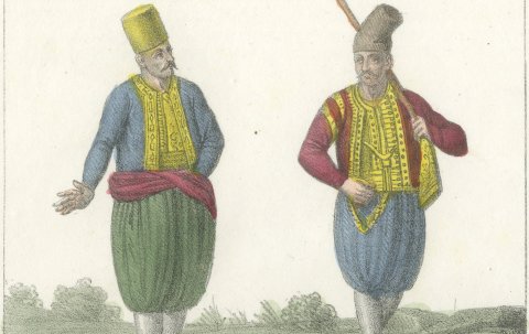 Men of Karaman and Costume of Ardana, Hand Colored Lithograph, 1842, close-up 1