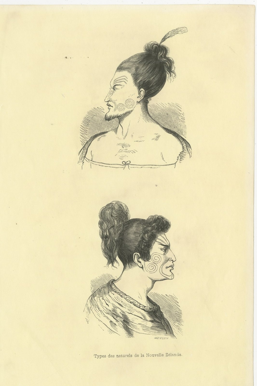 Types of the Natives of New Zealand, Antique Wahlen Costume Print, 1843-1844