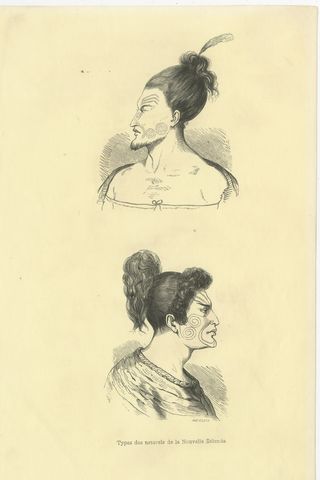 Types of the Natives of New Zealand, Antique Wahlen Costume Print, 1843-1844