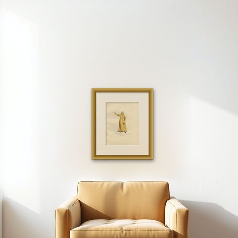 Antique Print of a Plebeian Costume, Italy, 14th Century, by Bonnard, 1860, shown framed on a wall