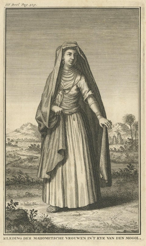 Engraving of a Costume of the Muslim Women in the Mogol or Mughal Empire, 1731, close-up 1