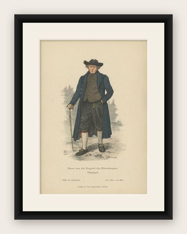 Antique Costume Print of a Farmer from the Ettersberg Region in Germany, c.1880, shown framed